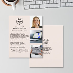 Flyer Logotipo Moderno Profissional Rosa Bege Empresaria