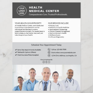 Flyer Logotipo Personalizado Cinza de Médico de Clínica 
