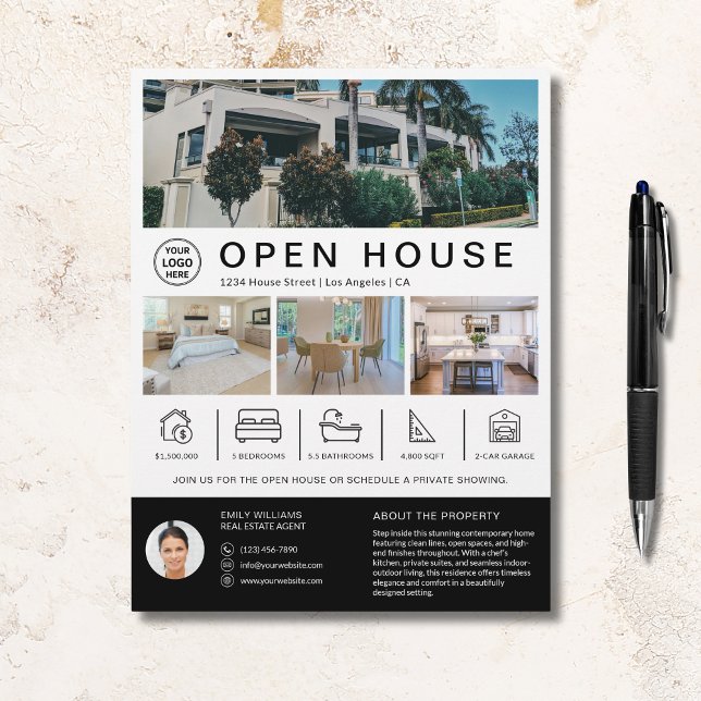 Flyer Logotipo Personalizado de Corretor de Imóveis de C (Open House Real Estate Realtor Custom Logo)