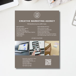 Flyer Logotipo Personalizado Foto QR Bege Marketing Negó