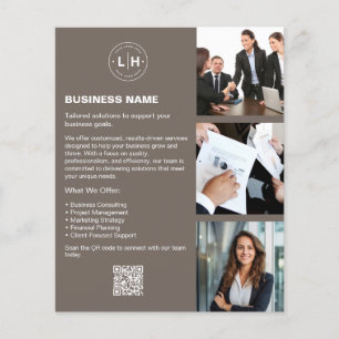 Flyer Logotipo Personalizado Foto QR Bege Profissional E