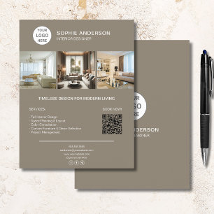 Flyer Logotipo Personalizado Foto QR Bege Profissional E
