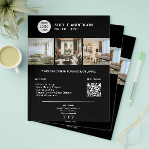 Flyer Logotipo Personalizado Foto QR Preto Empresarial P