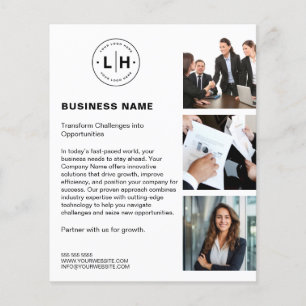 Flyer Logotipo Personalizado Moderno Foto Branco Negócio