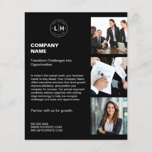 Flyer Logotipo Personalizado Moderno Foto Preta Negócios
