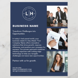 Flyer Logotipo Personalizado Moderno Foto QR Azul Marinh