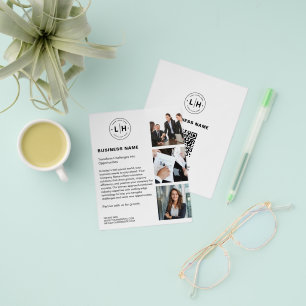 Flyer Logotipo Personalizado Moderno Foto QR Branco Negó