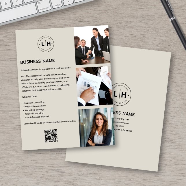 Flyer Logotipo Personalizado Moderno Foto QR Negócios (Criador carregado)