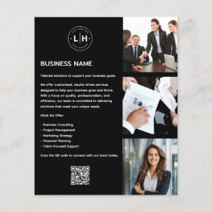 Flyer Logotipo Personalizado Moderno Foto QR Preto Empre