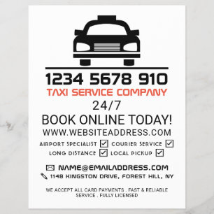 Flyer Logotipo preto de táxi, Taxi Cab Firme com Lista