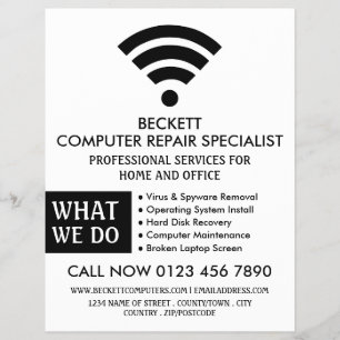 Flyer Logotipo Preto Wi-Fi, Especialista em Reparo de Co