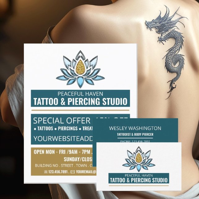 Flyer Lotus Tattoo, Tattoo & Body Piercing Studio Advert (Criador carregado)