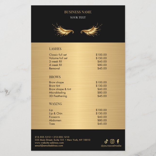 Flyer Luxury Black and Gold Salon Price List (Frente)