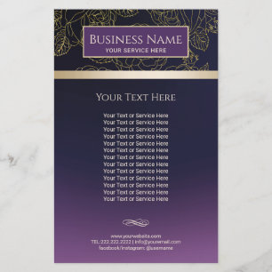 Flyer Luxury Gold Floral Pattern Purple Salon & Spa