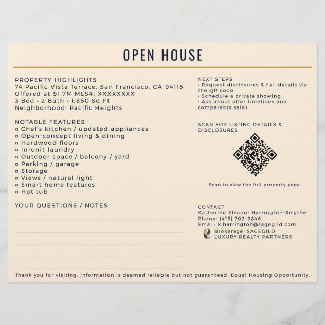 Flyer Luxury Navy/Cream Open House Both Sides Sign-In (Verso)