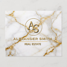 Flyer Luxury White Marble Gold Monogram Real Estate