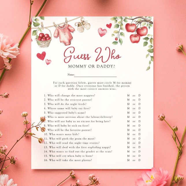 Flyer Maçã dos Nossos Olhos Jogo da Festa de Bebê "Adivi (Criador carregado)