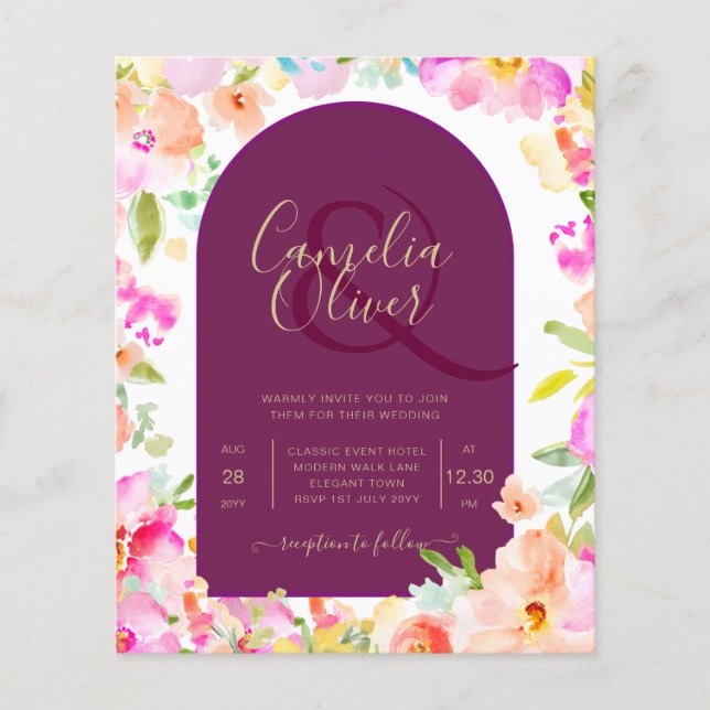 Flyer Magenta Floral Wedding (Frente)