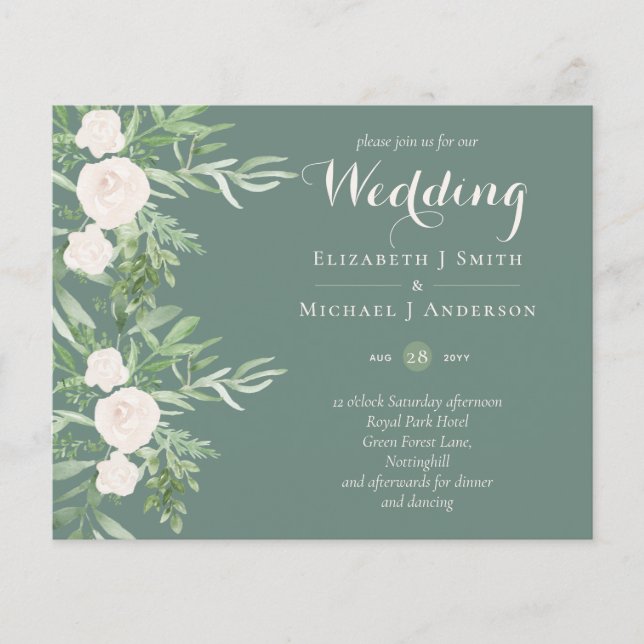 Flyer Magnolia Sage Green Floral Convites de casamento B (Frente)