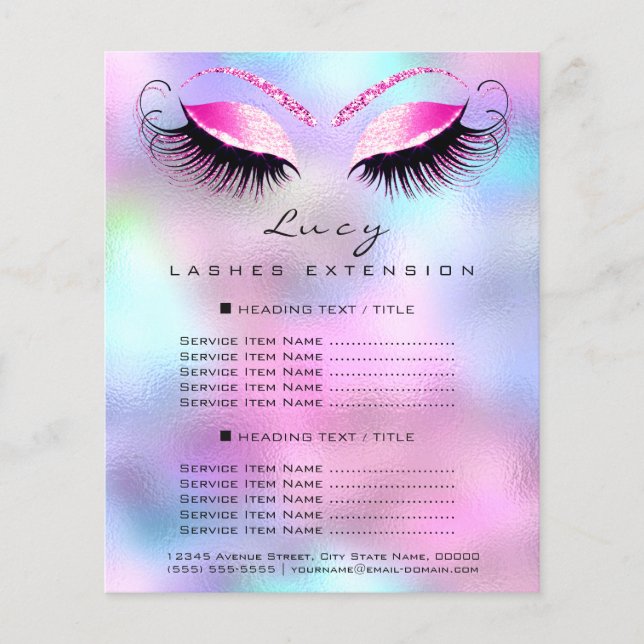 Flyer Makeup Artist Beauty Lash Glitter Price List Pink (Frente)