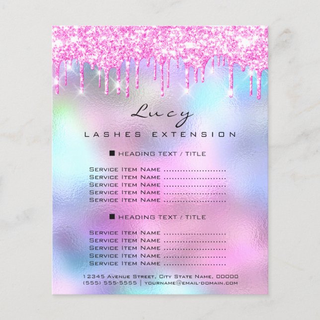 Flyer Makeup Artist Beauty Lash Price List Pink Drives (Frente)