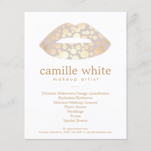 Flyer Makeup Artist Dourado Lábios Beauty Salon (Frente)