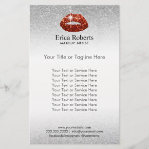 Flyer Makeup Artist Red Lábios Silver Glitter Beaut Salo