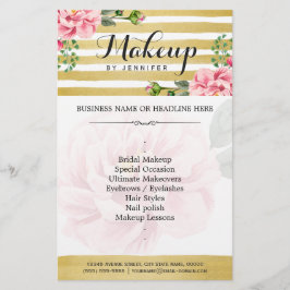 Flyer Makeup Artist Salon Watercolor Floral Dourado