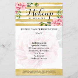 Flyer Makeup Artist Salon Watercolor Floral Dourado