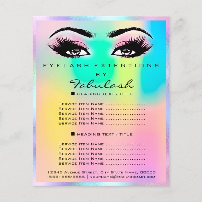 Flyer Makeup Beauty Salon Rosa Glitter Holograph Lashes (Frente)