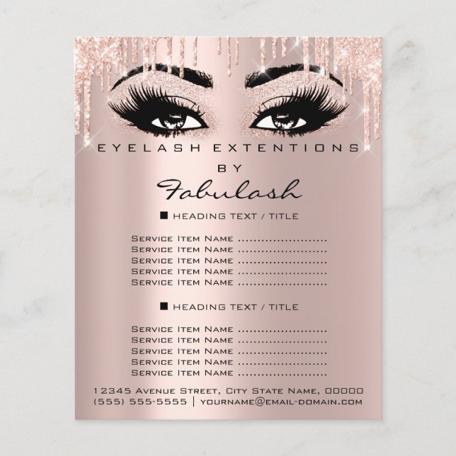 Flyer Makeup Beauty Salon Rosa Glitter Price Eyelashes (Frente)