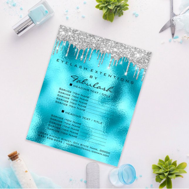 Flyer Makeup Beauty Salon Silver Glitter Blu Drives (Makeup Beauty Salon Silver Glitter Blu Drips Flyer)