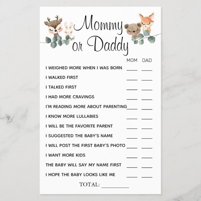 Flyer Mamãe Woodland ou Pai Ele disse que ela disse cart (Frente)