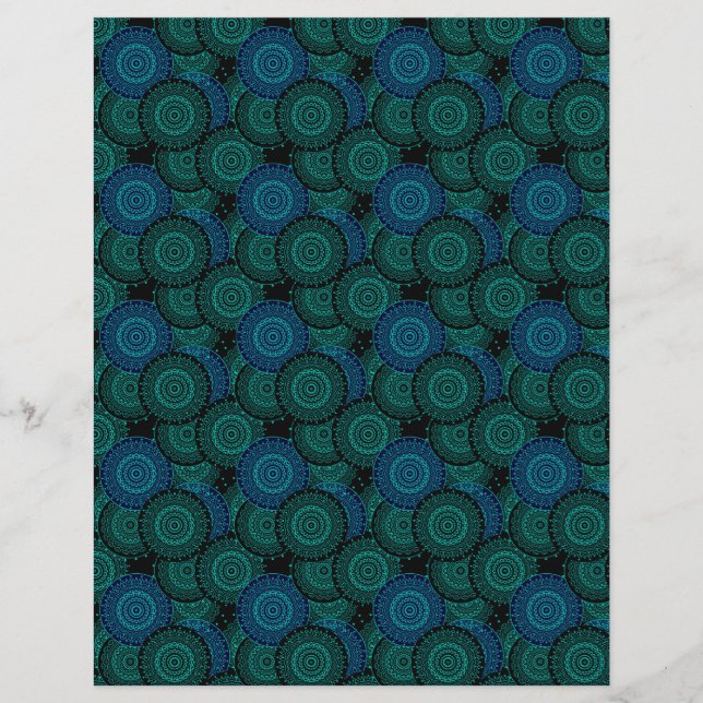 Flyer Mandala azul-turquesa, redonda, sobre fundo negro (Frente)