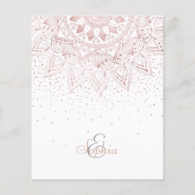 Flyer Mandala de Pontos em Dourado Rosado Elegante (Frente)