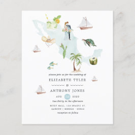 Flyer Mapa de Aquarela do Casamento de Destino do México