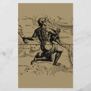 Flyer Mapa de Constelação de Aquário Hevelius 1690 em Ta