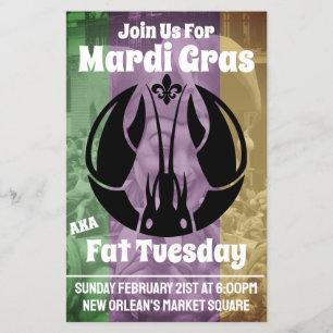 Flyer Mardi Gras Fat Terça-Feira Roxo-Dourado