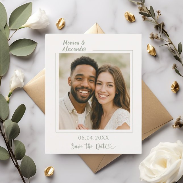 Flyer Marfim verde salva data de casamento em foto (Criador carregado)