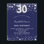 Flyer marinho aniversário de 30 anos convite para o orça<br><div class="desc">Por favor, note que este convite está no papel de folheto e é muito fino. Os envelopes não estão incluídos. Para convites mais espessos (mesmo design) visite nossa loja. Um convite moderno, na moda e glamouroso para um aniversário de 30 anos. Um fundo azul marinho, decorado com estrelas de falso...</div>