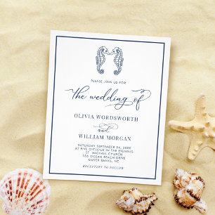 Flyer Marinho Azul de Casamento de Praia do Seacavalo de