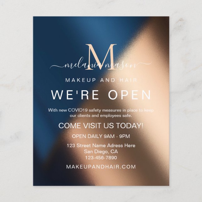 Flyer Marinho azul Elegante Dourado Somos Salão Aberto (Frente)