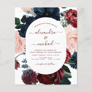 Flyer Marinho Azul Floral Casamento Azul