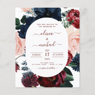 Flyer Marinho Azul Floral Casamento Azul