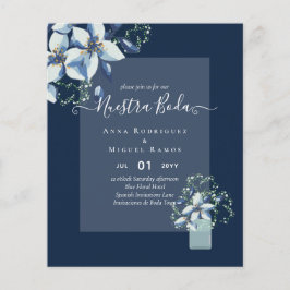 Flyer Marinho Boda Boda  Flores Azul Convites