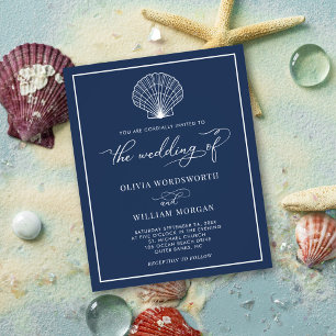 Flyer Marinho Convite de casamento de Seashell de Praia