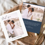 Flyer Marinho De Casamento De Orçamento Foto Azul Obriga<br><div class="desc">Casamento de Orçamento Obrigado Cartões que têm uma foto na frente e atrás. Os cartões de agradecimento contêm uma tipografia cursiva moderna,  escrita com letra de mão,  que é elegante,  simples e moderna para usar depois de você celebrar o dia de casamento simples e minimalista.</div>
