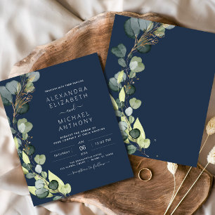 Flyer Marinho de Orçamento Azul Verde Casamento Eucalypt