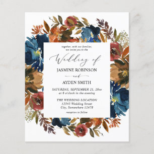 Flyer Marinho De Orçamento, Casamento Floral Laranja E