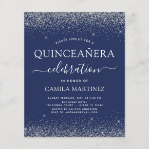 Flyer Marinho de Quinceanera Blue Silver Glitter
